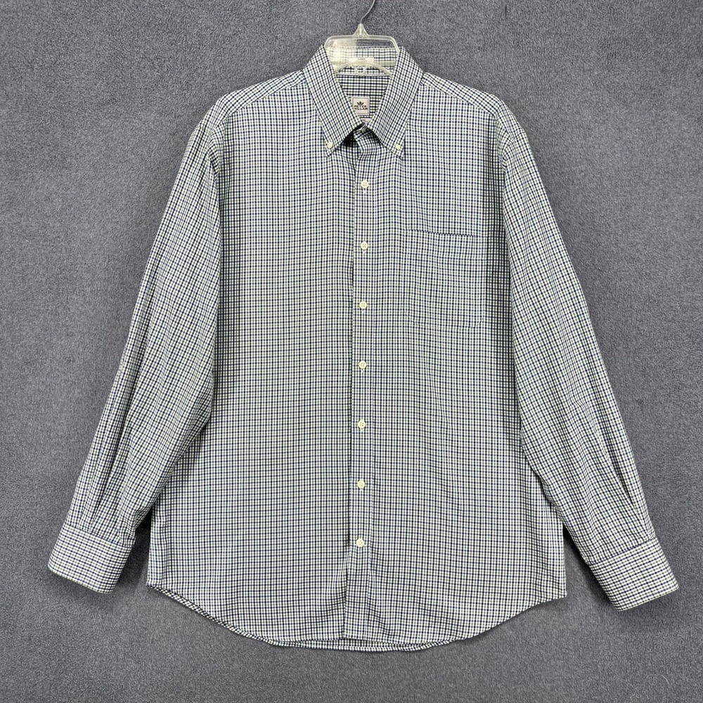 Peter Millar Button Down Shirt Mens Large Blue Green Nanoluxe Easy Care Check